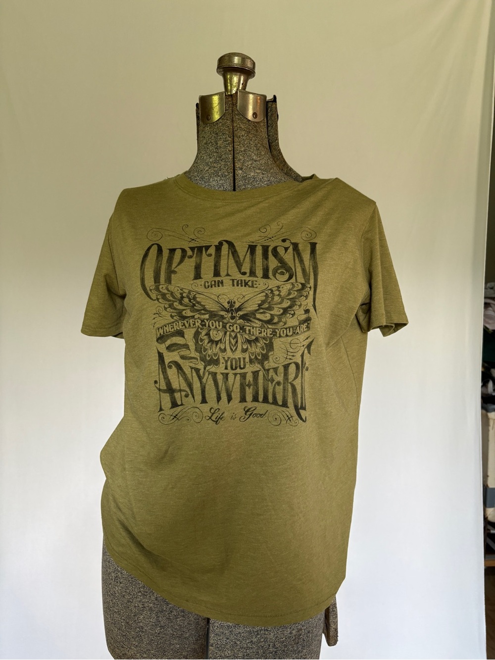 Graphic 'Optimism' Tee in Olive Green Life is Good